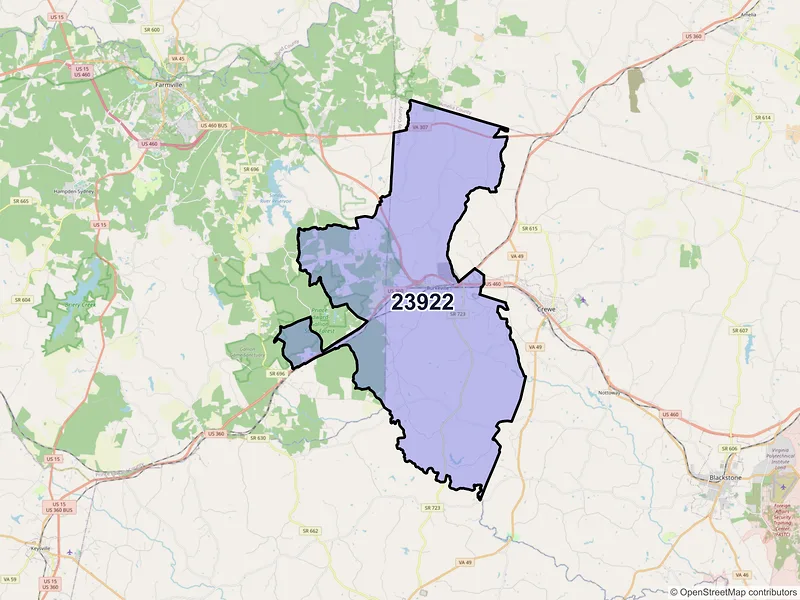 Map of ZIP Code 23922 — Burkeville, VA