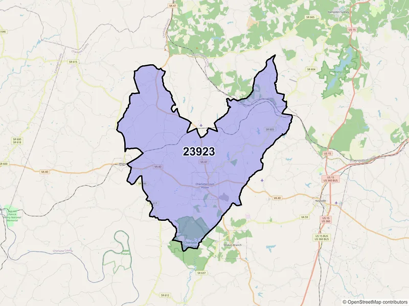 Map of ZIP Code 23923 — Charlotte Court House, VA