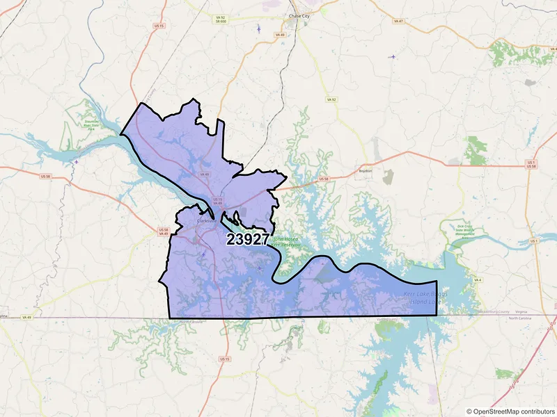 Map of ZIP Code 23927 — Clarksville, VA