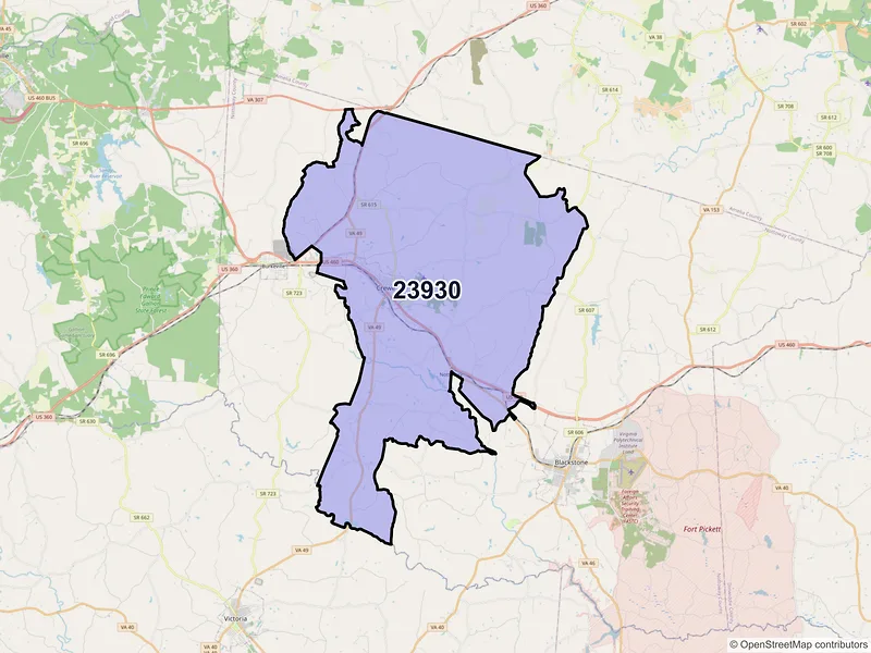 Map of ZIP Code 23930 — Crewe, VA