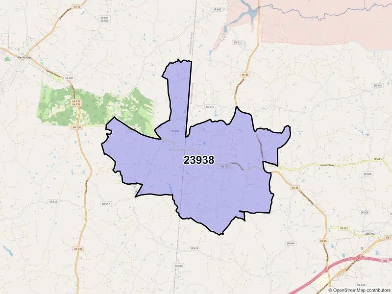 Map of ZIP Code 23938 — Dundas, VA