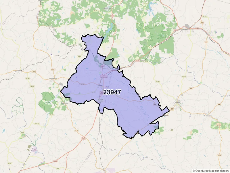 Map of ZIP Code 23947 — Keysville, VA