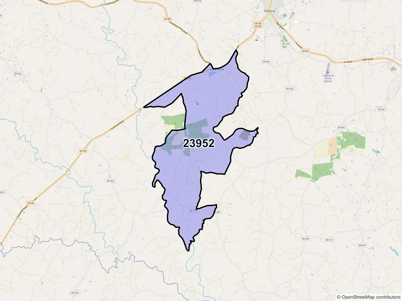 Map of ZIP Code 23952 — Lunenburg, VA