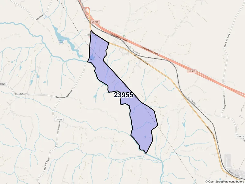Map of Nottoway, Virginia and ZIP codes