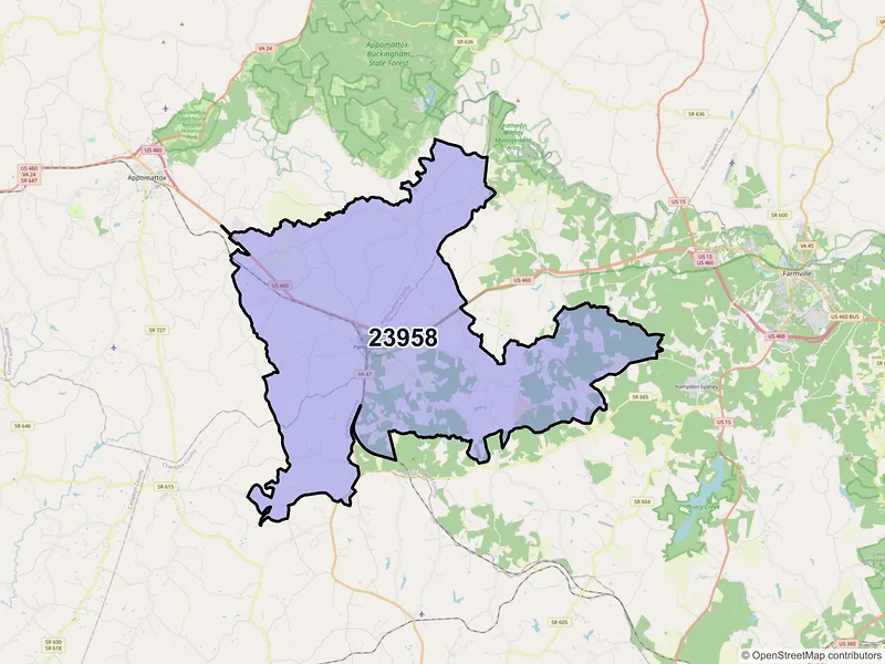Map of ZIP Code 23958 — Pamplin, VA