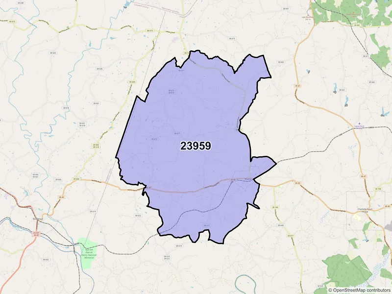 Map of ZIP Code 23959 — Phenix, VA
