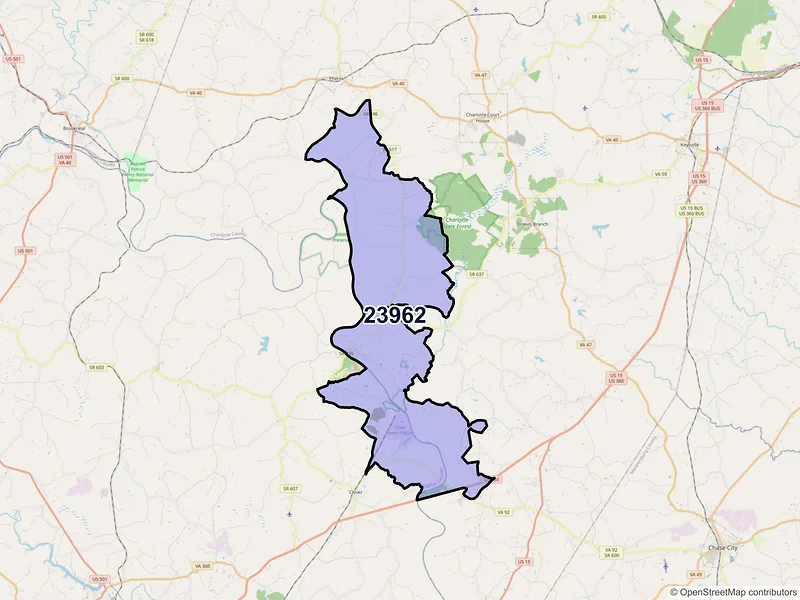 Map of ZIP Code 23962 — Randolph, VA