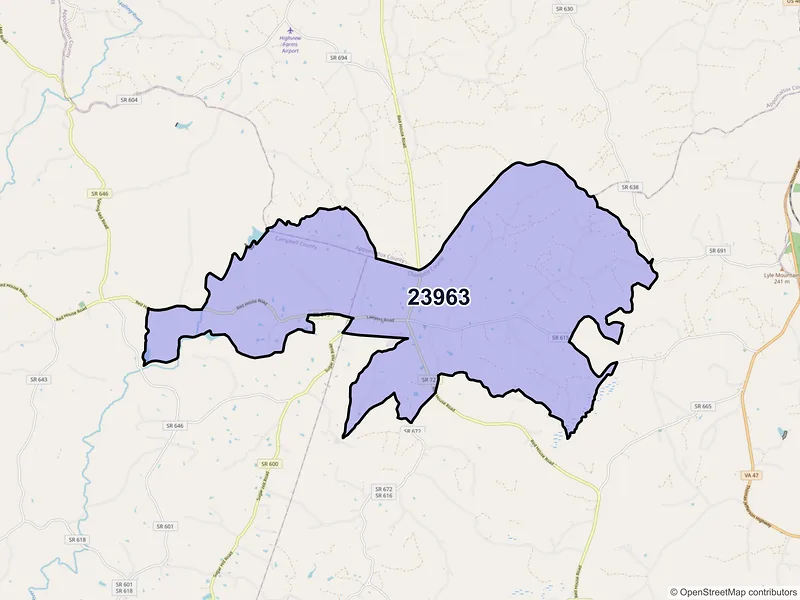 Map of Red House, Virginia and ZIP codes
