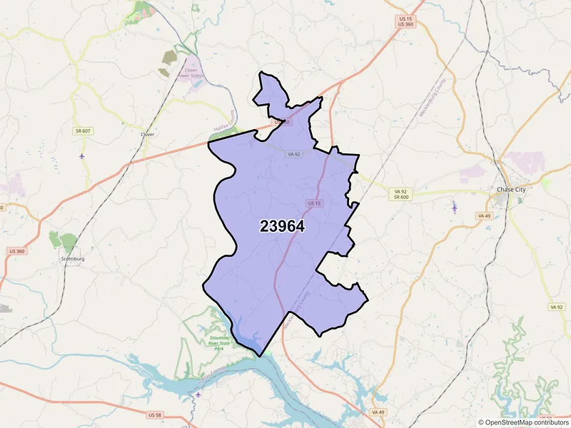 Map of ZIP Code 23964 — Red Oak, VA