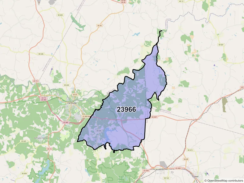 Map of ZIP Code 23966 — Rice, VA