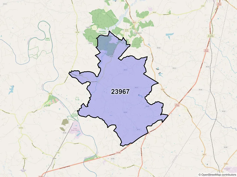 Map of ZIP Code 23967 — Saxe, VA