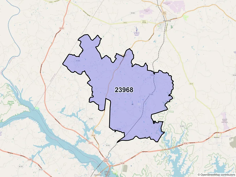 Map of ZIP Code 23968 — Skipwith, VA