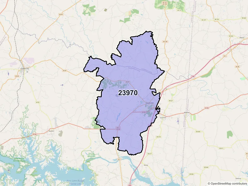 Map of ZIP Code 23970 — South Hill, VA