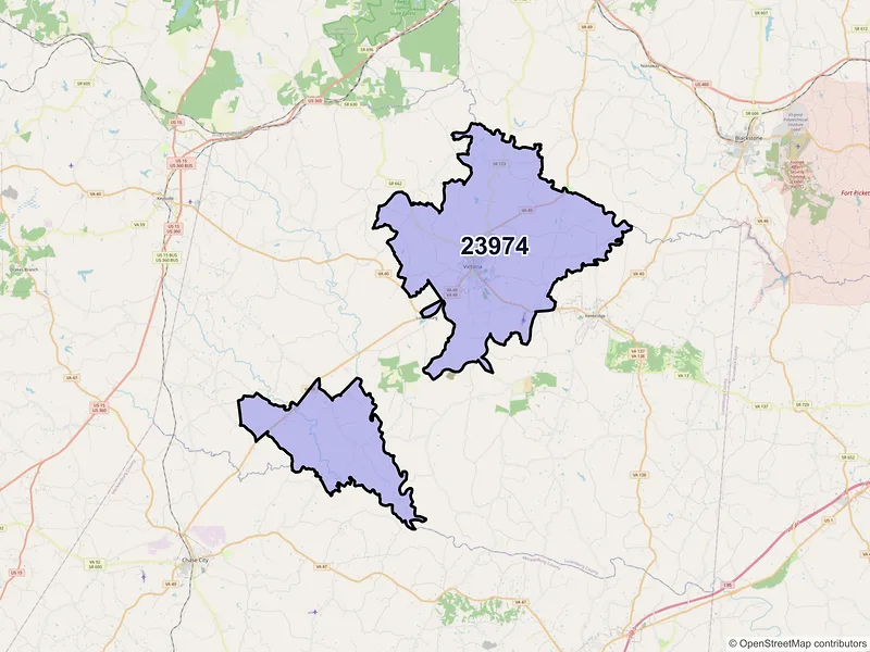 Map of ZIP Code 23974 — Victoria, VA