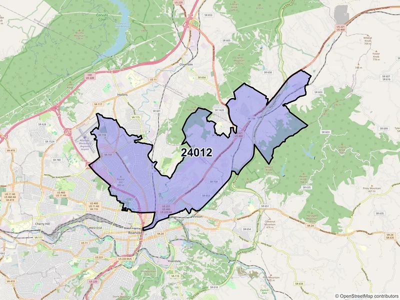 Map of ZIP Code 24012 — Roanoke, VA