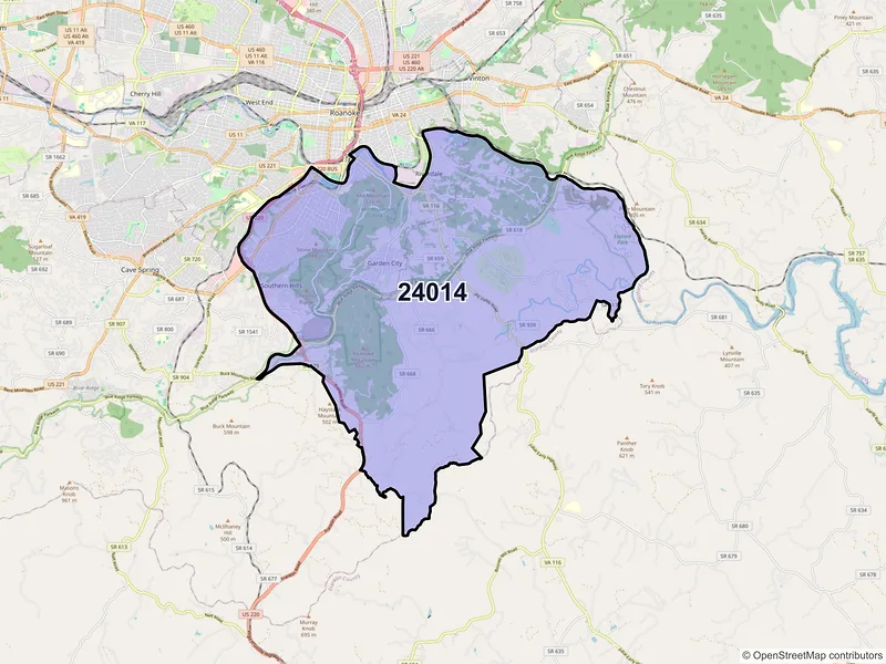 Map of ZIP Code 24014 — Roanoke, VA