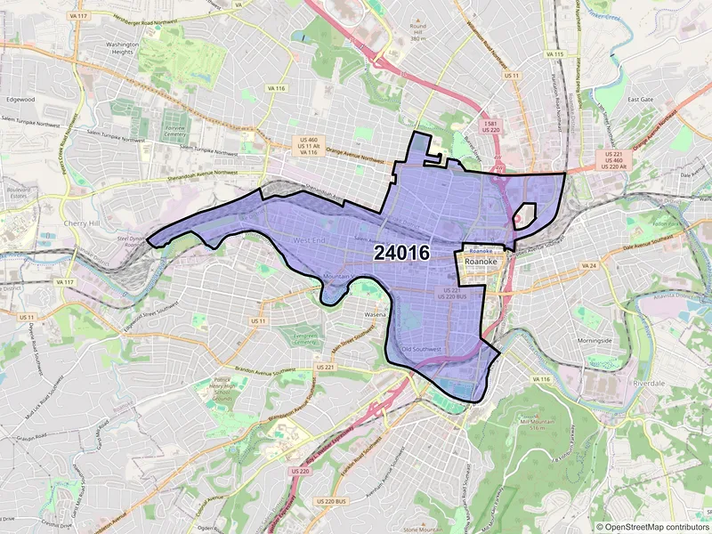 Map of ZIP Code 24016 — Roanoke, VA