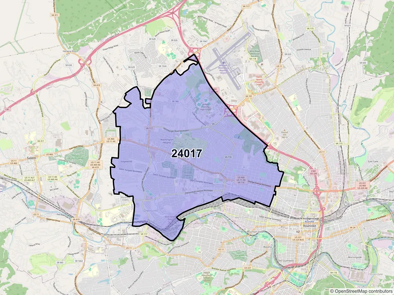 Map of ZIP Code 24017 — Roanoke, VA