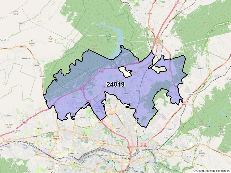Map of ZIP Code 24019 — Roanoke, VA