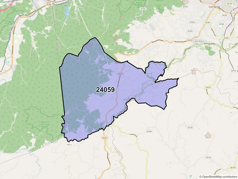 Map of ZIP Code 24059 — Bent Mountain, VA