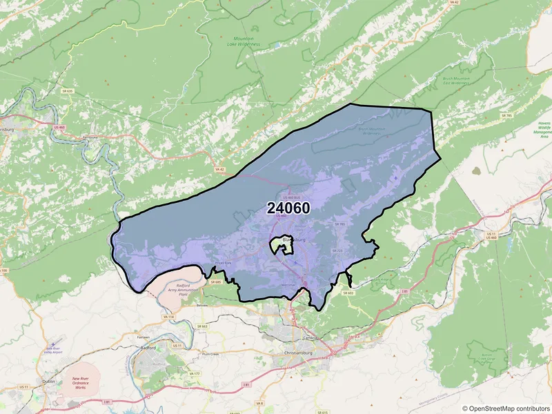 Map of ZIP Code 24060 — Blacksburg, VA