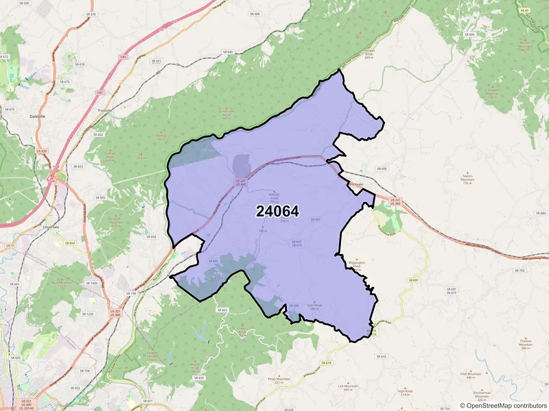 Map of ZIP Code 24064 — Blue Ridge, VA
