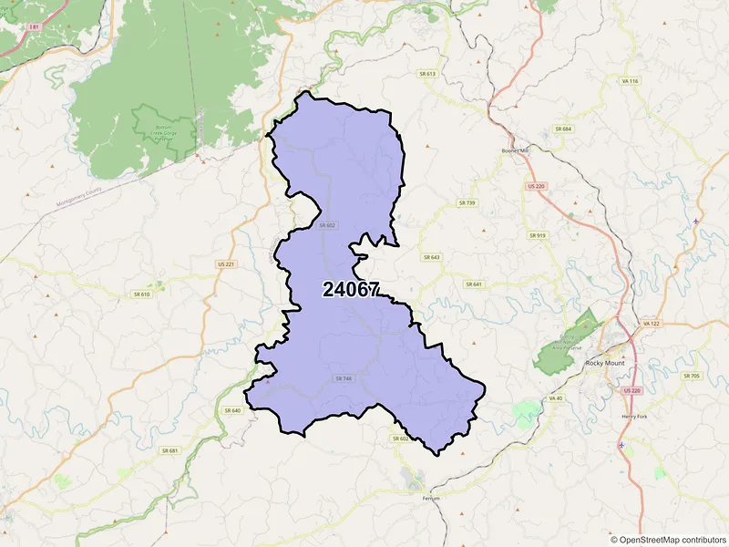 Map of ZIP Code 24067 — Callaway, VA