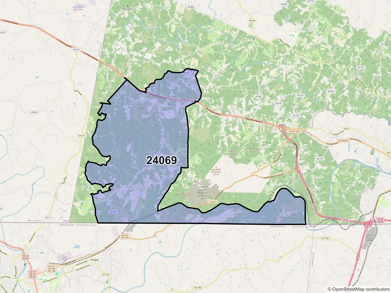 Map of Cascade, Virginia and ZIP codes