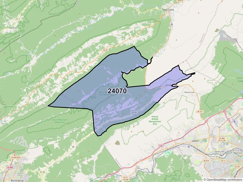 Map of ZIP Code 24070 — Catawba, VA
