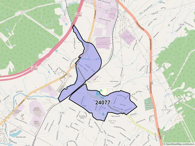 Map of Cloverdale, Virginia and ZIP codes