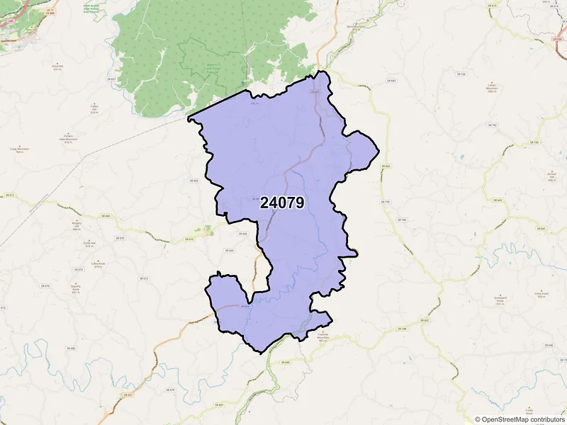 Map of ZIP Code 24079 — Copper Hill, VA