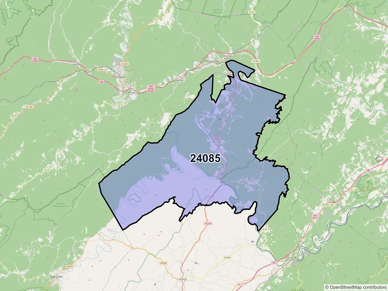 Map of ZIP Code 24085 — Eagle Rock, VA