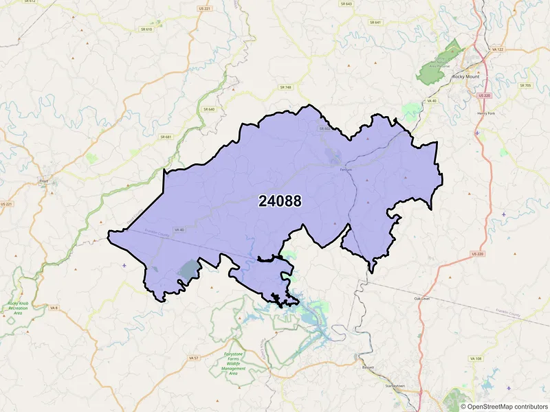 Map of ZIP Code 24088 — Ferrum, VA