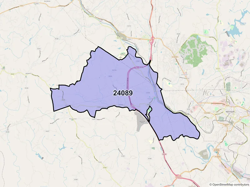 Map of ZIP Code 24089 — Fieldale, VA