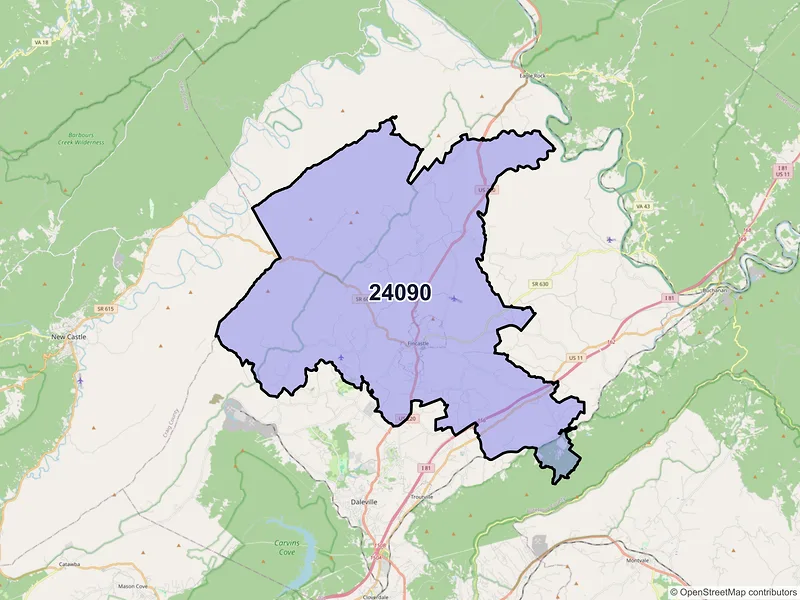 Map of ZIP Code 24090 — Fincastle, VA