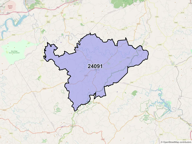 Map of ZIP Code 24091 — Floyd, VA