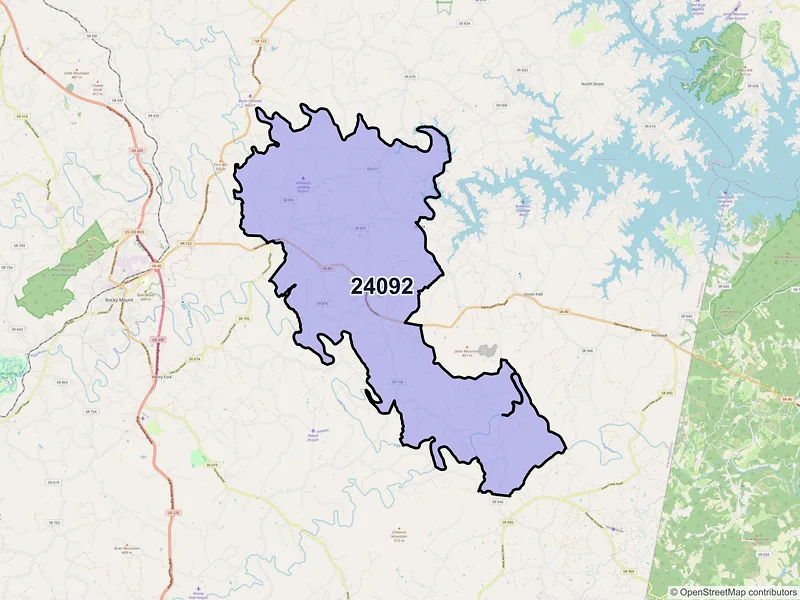 Map of ZIP Code 24092 — Glade Hill, VA