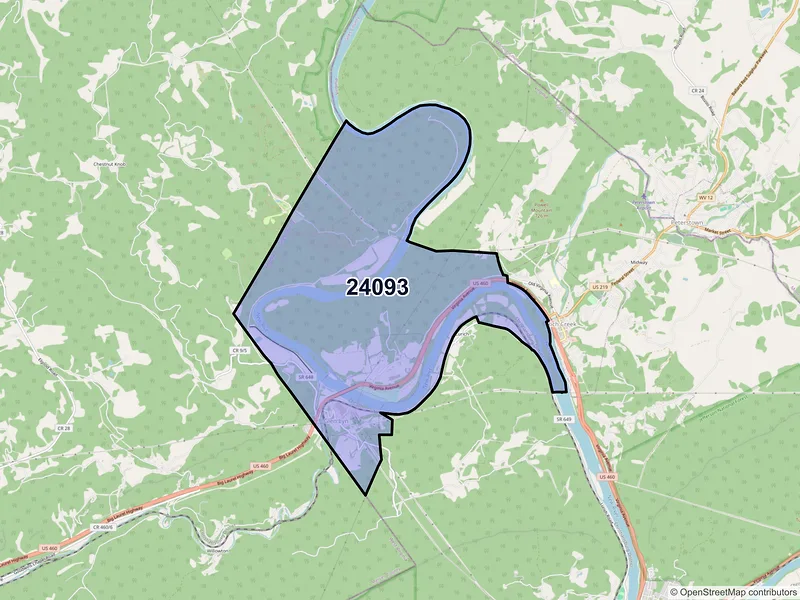 Map of ZIP Code 24093 — Glen Lyn, VA