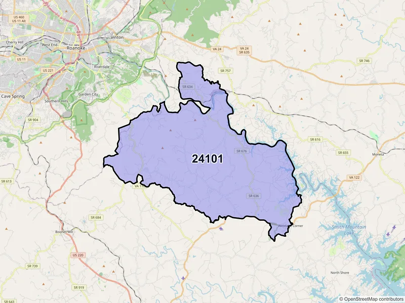 Map of ZIP Code 24101 — Hardy, VA