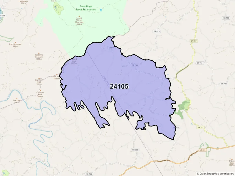 Map of ZIP Code 24105 — Indian Valley, VA