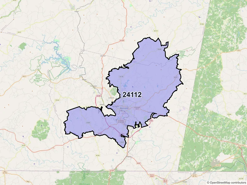 Map of ZIP Code 24112 — Martinsville, VA