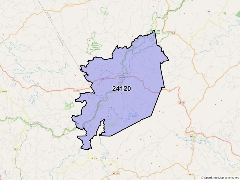 Map of ZIP Code 24120 — Meadows of Dan, VA