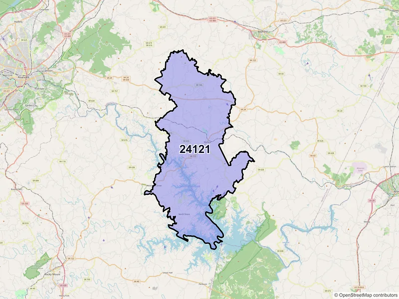 Map of ZIP Code 24121 — Moneta, VA