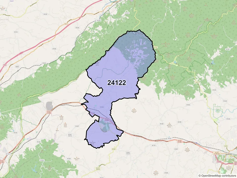 Map of ZIP Code 24122 — Montvale, VA