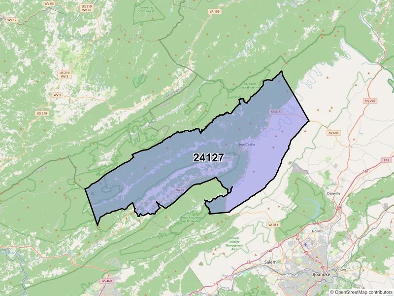Map of ZIP Code 24127 — New Castle, VA