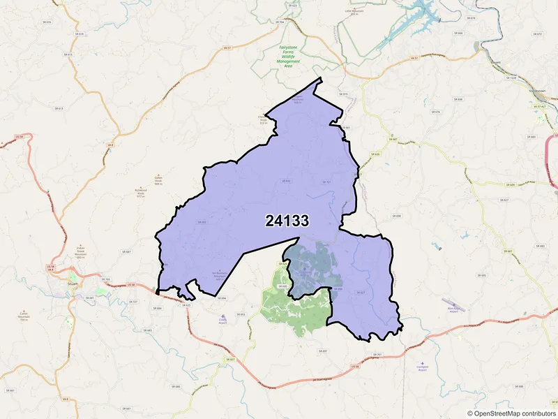Map of ZIP Code 24133 — Patrick Springs, VA