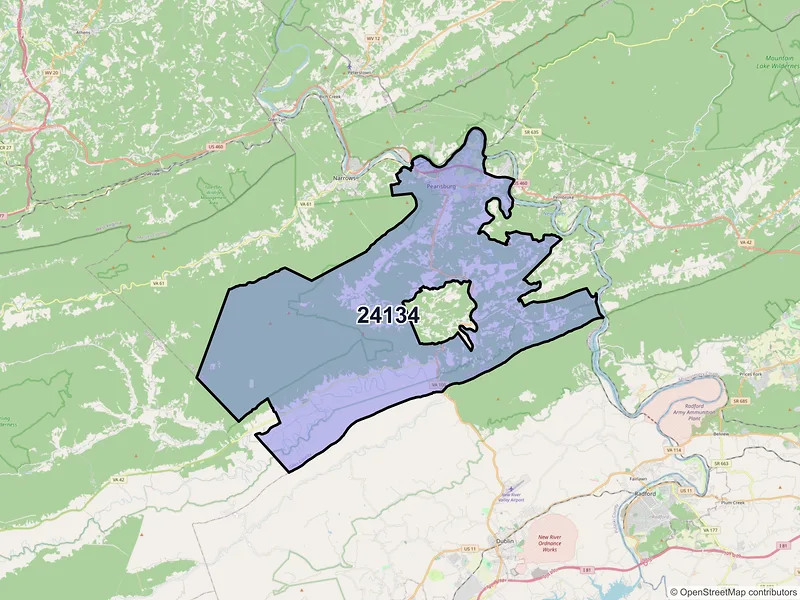 Map of ZIP Code 24134 — Pearisburg, VA