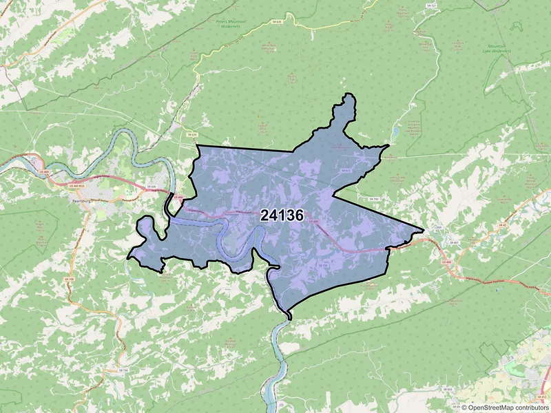 Map of ZIP Code 24136 — Pembroke, VA