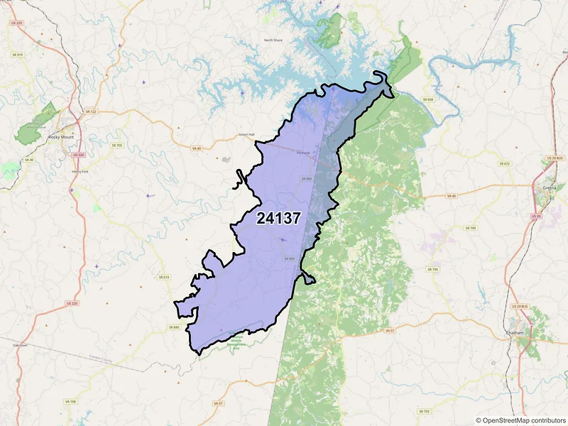 Map of ZIP Code 24137 — Penhook, VA
