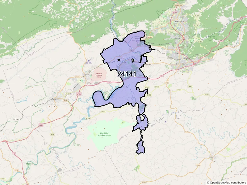 Map of ZIP Code 24141 — Radford, VA